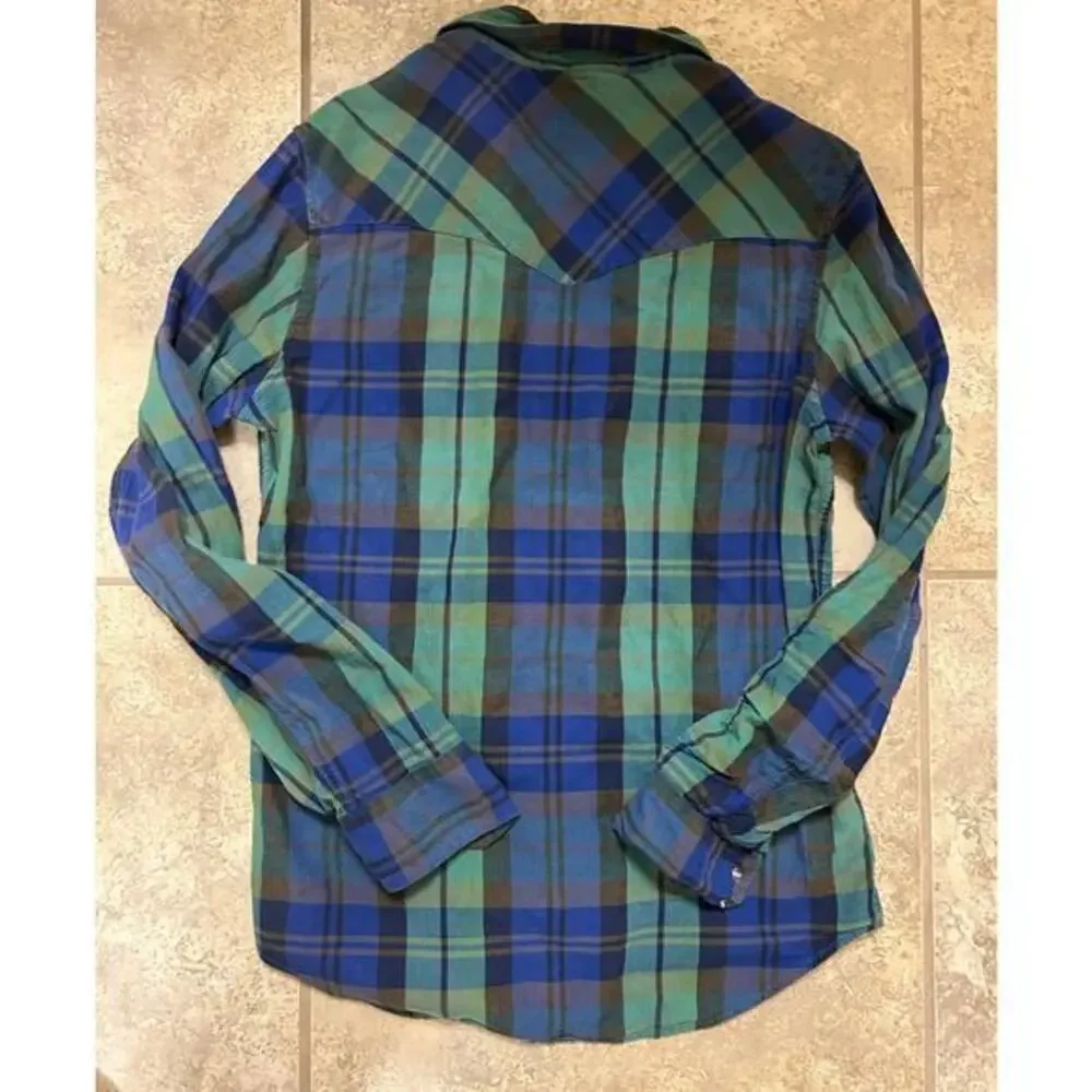 Levi's Mens Western Plaid Long Sleeve‎ Shirt Small Slim Snap Buttons
